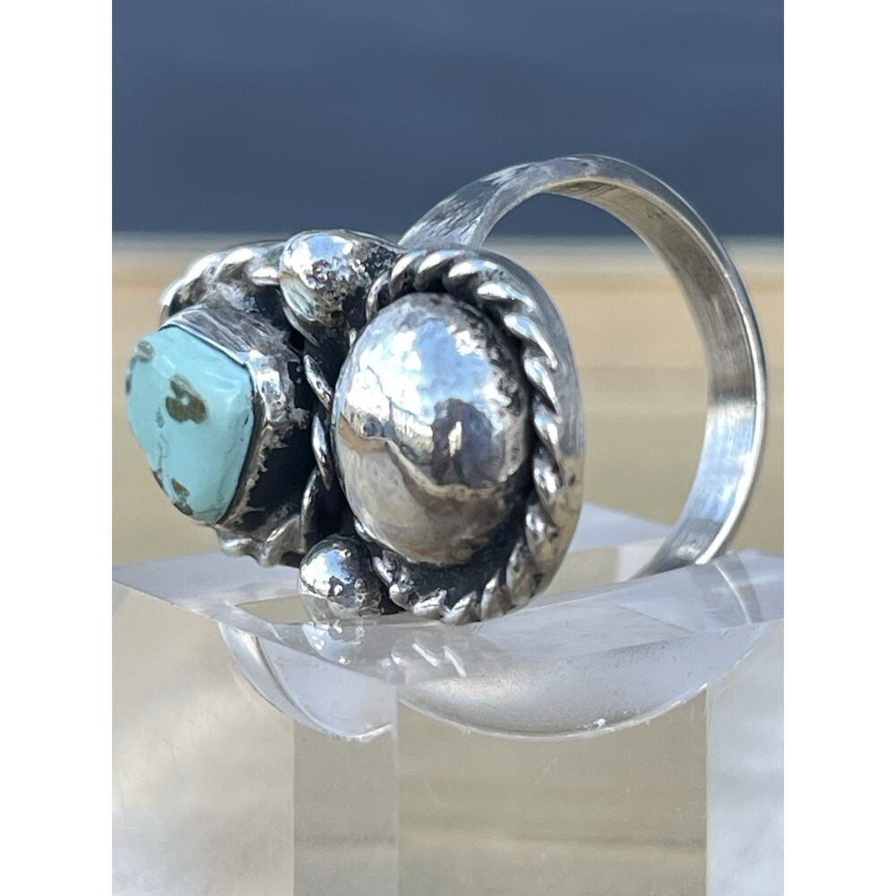Vintage Navajo Turquoise Sterling Silver Ring Dome Concho Southwest Native 6.75 - Picture 4 of 13
